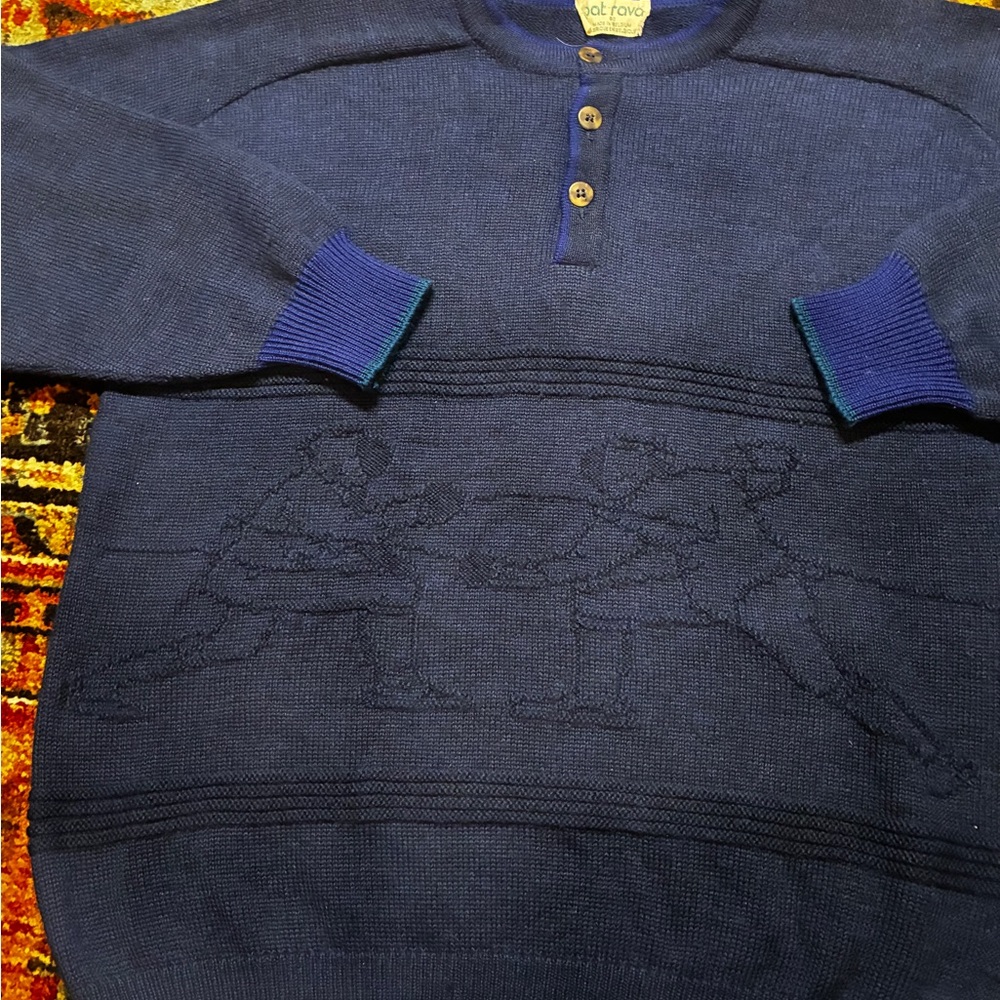 Vtg Pat Rava Belgian Knit Fencing Motif Academia Wool Blend Henley Sweater View 5